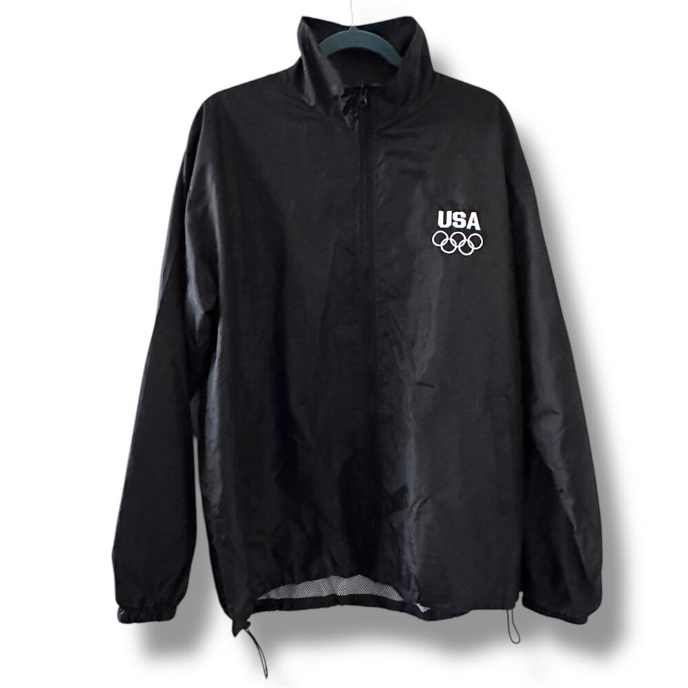 Vintage USA Olympics Black Full Zip Windbreaker Jacket Men's Size XL Embroidered